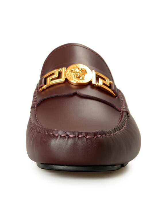 Versace Men\'s Burgundy 100% Leather Gold Medusa Driver Loafers Shoes US 9 IT 42 main image 4